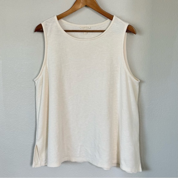EILEEN FISHER XL Organic Cotton Slubby Rib Knit Crew Neck Tank Soft White Cream - Picture 3 of 11